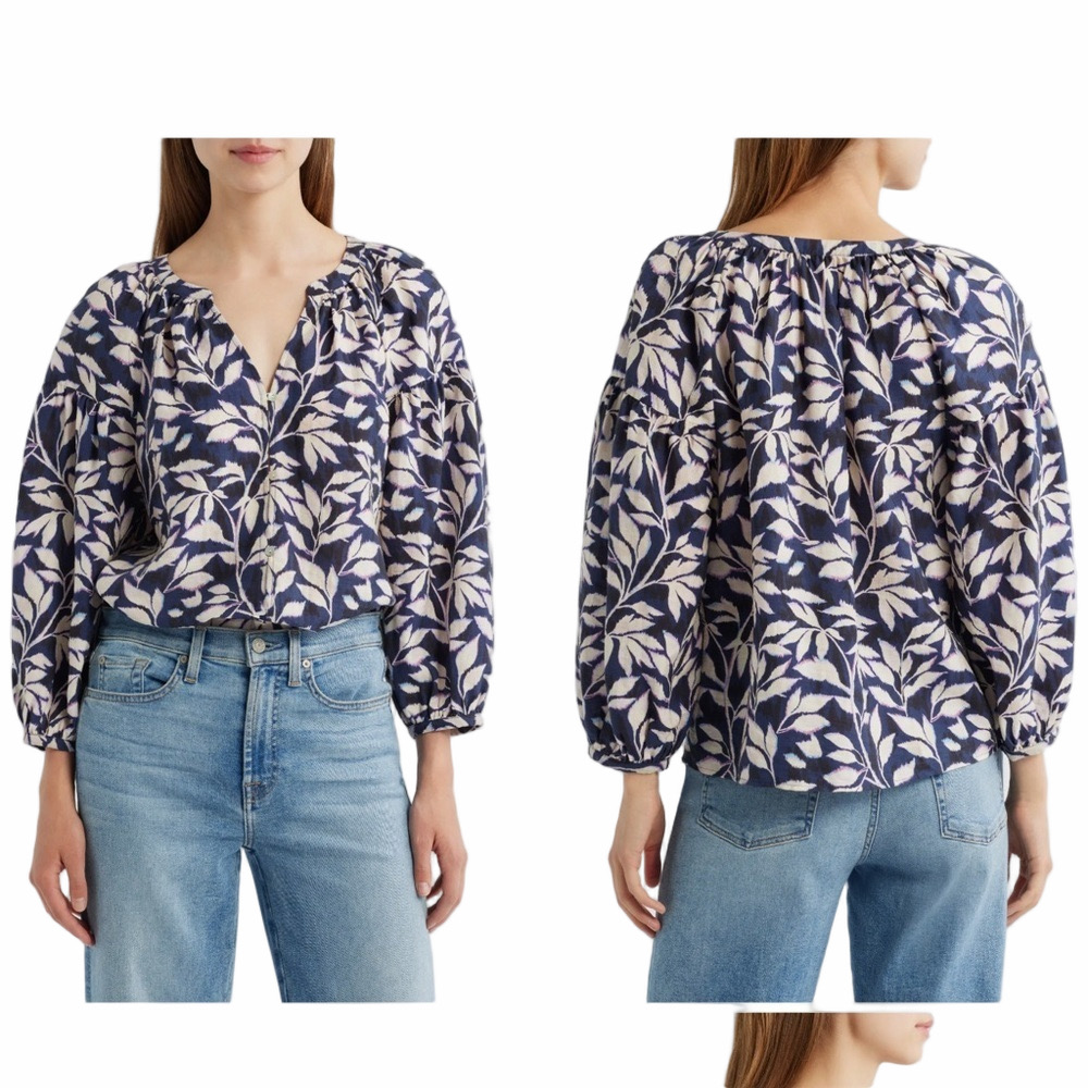 Rails Vasia Top NWT Navy Cream Vine Print Button front Raglan Sleeve sz sm & med
